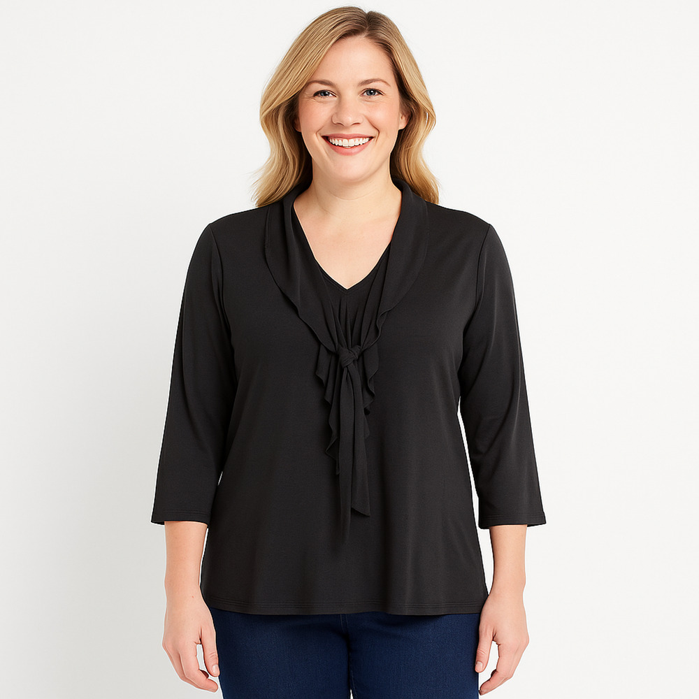 AB Studio Women’s Ruffle Knit Top - Black, Size XL, NWT P95
